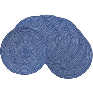 Braided Round Placemats Set of 6, Woven Washable Non-Slip Table Mats for Kitchen Dining, 14.5 Inch, Heat Resistant - Natural Fabric Indoor Outdoor Place Mats(Blue)