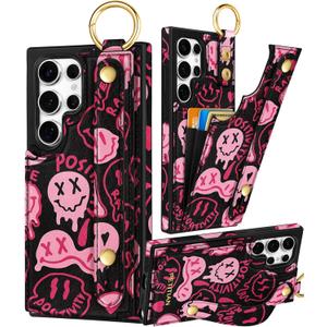 Petitian for Samsung Galaxy S22 Ultra Case with Wallet - Women Girls Cute Girly Aesthetic Unique Design Leather Credit Card Holder Cardholder Stand Wristband for S22 Ultra, Xiaolian (Fen Face)