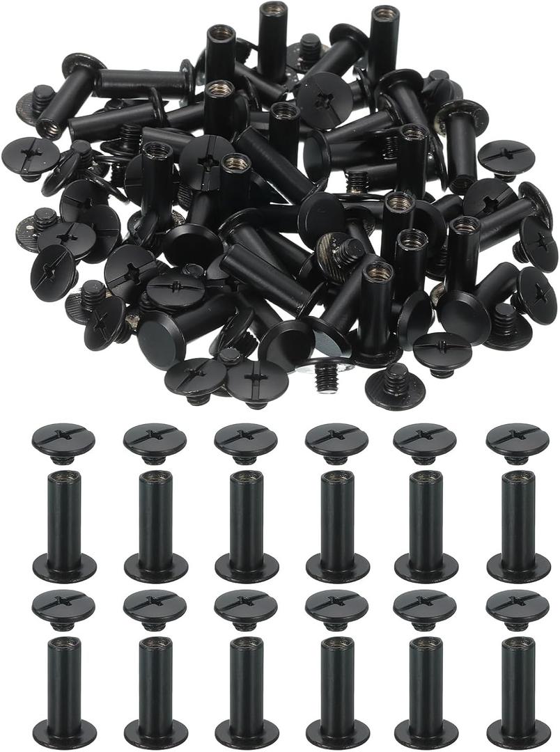 PATIKIL 18mm Chicago Screws Leather Rivets, 60 Set Leather Rivets Nail Stud Screws Bolt Assorted Kit for DIY Leather Craft Bookbinding Decorate Repair Belt Bag Clothing, Black
