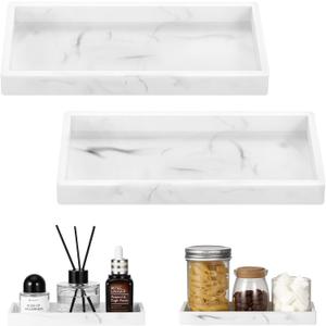 Luxspire Bathroom Vanity Tray - 2 Pack (7.9" x 4") Silicone Soap Dish for Kitchen Countertop, Bathroom Counter Tray for Soap Dispenser Perfume Jewelry Accessories, Marble White