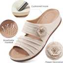 HARENCE Sandals for Women Wedge Slides: Comfortable Summer Beach Platform Shoes with Flowers Dressy Memory Foam Slip On Slide Sandals (7, Beige)
