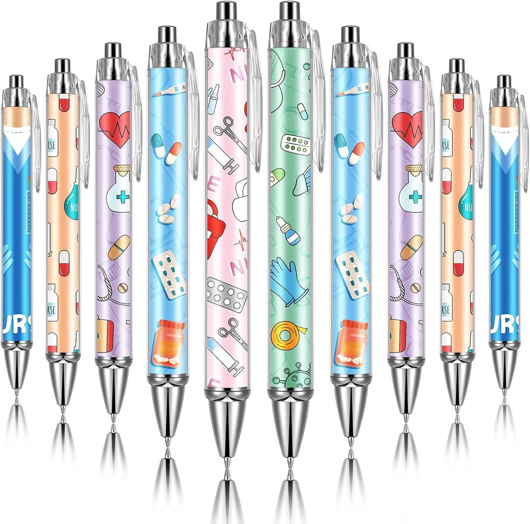 Funny Nurse Pens Lovely Cartoon Ballpoint Black Ink Retractable Press Nursing Pen for Appreciation Gifts Labor and Delivery Assistant Student Coworkers (Pack of 24)