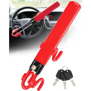 Tevlaphee Steering Wheel Lock Anti-Theft Car Device Heavy Duty Security Car Lock Antitheft Locking Devices Great Deterrent Adjustable Car Wheel Lock Anti Theft for Vehicle Truck SUV with 3 Keys (Red)