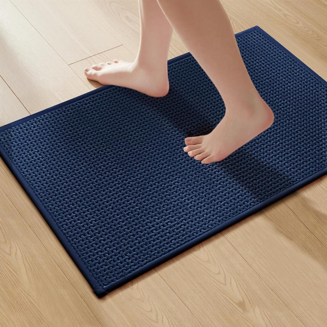 GRANNY SAYS Blue Bathroom Rugs, Absorbent Bath Mats 24" x 16", Soft Chenille Bathroom Mat, Small Bath Rugs Non Slip Washable, Quick Dry, Thin, Rug for Tub and Shower