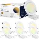 4 Pack 6 Inch Gimbal LED Recessed Lighting with Junction Box, 5CCT 2700K-6000K Selectable, 360+90 Adjustable Directional Eyeball Light, 15W 1300LM Slim Canless Downlight - ETL and Energy Star
