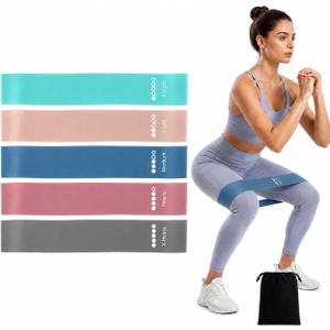 Resistance Bands for Working Out, 5-Pack Elastic Exercise Bands for Strength Training, Stretching, Workout; Home Gym Equipment for Women Men, Pilates Yoga, Leg Glute Arm Exercise Kit