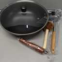 13" Nonstick Wok - Wok Pan with Glass Cover, Carbon Steel Woks & Stir-Fry Pans: Flat Bottom Chinese woks for Electric, Induction, Gas, All Stoves