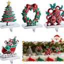 Minetom Christmas Stocking Holders for Mantel, Set of 4 Wreath Sleigh Christmas Ball Christmas Tree Metal Standing Stocking Hook Red Green Resin Sturdy Stockings Hanger for Fireplace Window Decoration