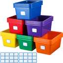 Hoolerry 24 Pcs Plastic Cubby Storage Bins Classroom Cubby Organization with Self Adhesive Labels Bin Small Stackable Storage Containers Toy Book Box for School(11.5 x 7.5 x 5 Inch,Colorful)
