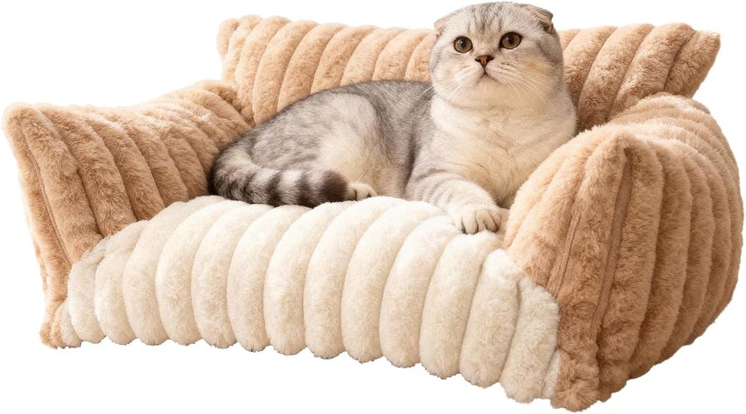 Pet Sofa Bed Washable - Cozy Supportive Cat Couch for Small Indoor Cat - Fluffy Puppy Dog Bed with Breathable Fabric