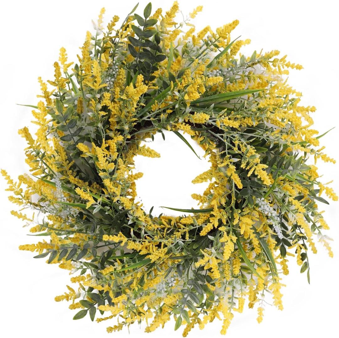 26'' Large Lavender & Eucalyptus Wreath for Front Door | Artificial Eucalyptus Leaves Greenery Outdoor Wreath for Wedding Farmhouse Porch Wall Room Home Decor (Yellow)