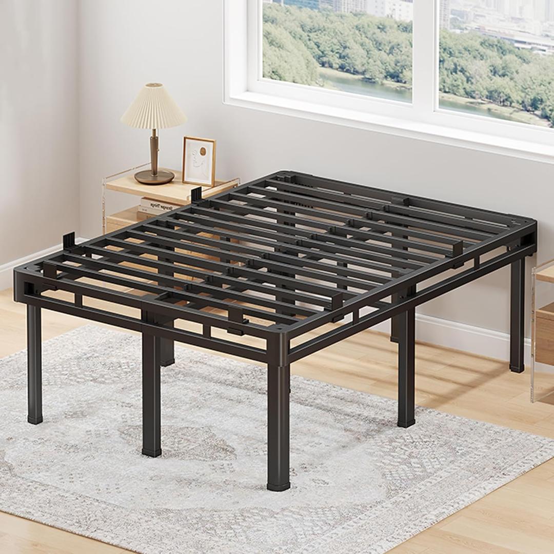 Superay Queen Bed Frame, 24 inch Metal Bed Frame & Box Spring 2 in 1 Platform with Rounded Legs, Double Layer Bed Frame with Matress Gasket & headboard Adapter, Support Up to 4000lbs