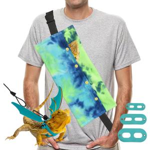 Bearded Dragon Leash and Harness Set, Beardie Carrier, Lizard Adjustable Harness with Leather Wings and Sling Bag, Reptile Small Pet Backpack Batwing Accessories (Blue)