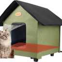 Heated Cat Houses for Outdoor Cats - Elevated Weatherproof Insulated Heated Outdoor Cat House for Winter - Feral Cat Shelter for Outside Cats - Outdoor Heated Cat House (Green)