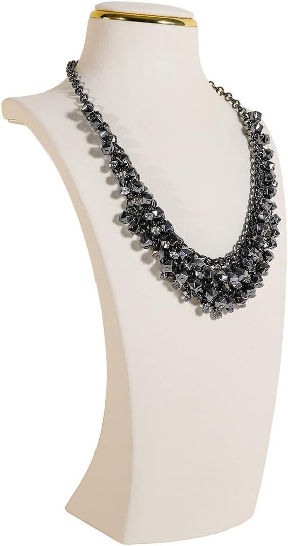 GemeShou Beige necklace hanger jewelry organizer, Velvet jewelry stand necklace holder, Large jewelry mannequin bust for necklacesBeige-L height 13 inch