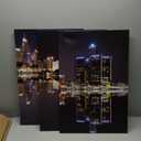 3 Pieces Panoramic Detroit Cityscape Picture Black and White Michigan Night Skyline Canvas Art Prints Wall Decoration for Bedroom Office Stretched and Framed Ready to Hang - 16"x24"x3 Panels (16" x 24" x 3 Panels, Wallart-15)