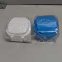 Denture Bath Box Cup, Complete Clean Care for Dentures, Clear Braces, Mouth Guard, Night Guard & Retainers,Traveling (Blue & White)