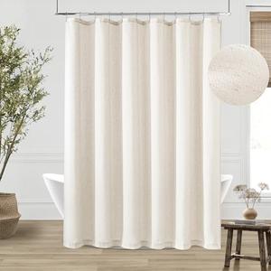 DUKIYO Extra Long Linen 84 Inch Shower Curtain Neutral Modern Bath Drapes Set 84 Inch Long with Hooks XLong Tall Farmhouse Boho Shower Curtains for Bathroom, Cream Ivory Birch, 72x84 Drapes
