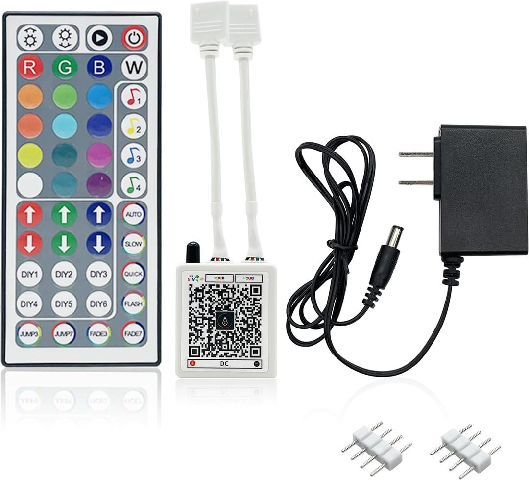 44 Key RGB LED Strip Lights IR Remote Control, Remote Receiver for RGB LED Light Strip, 24V Power Adapter for LED Lights