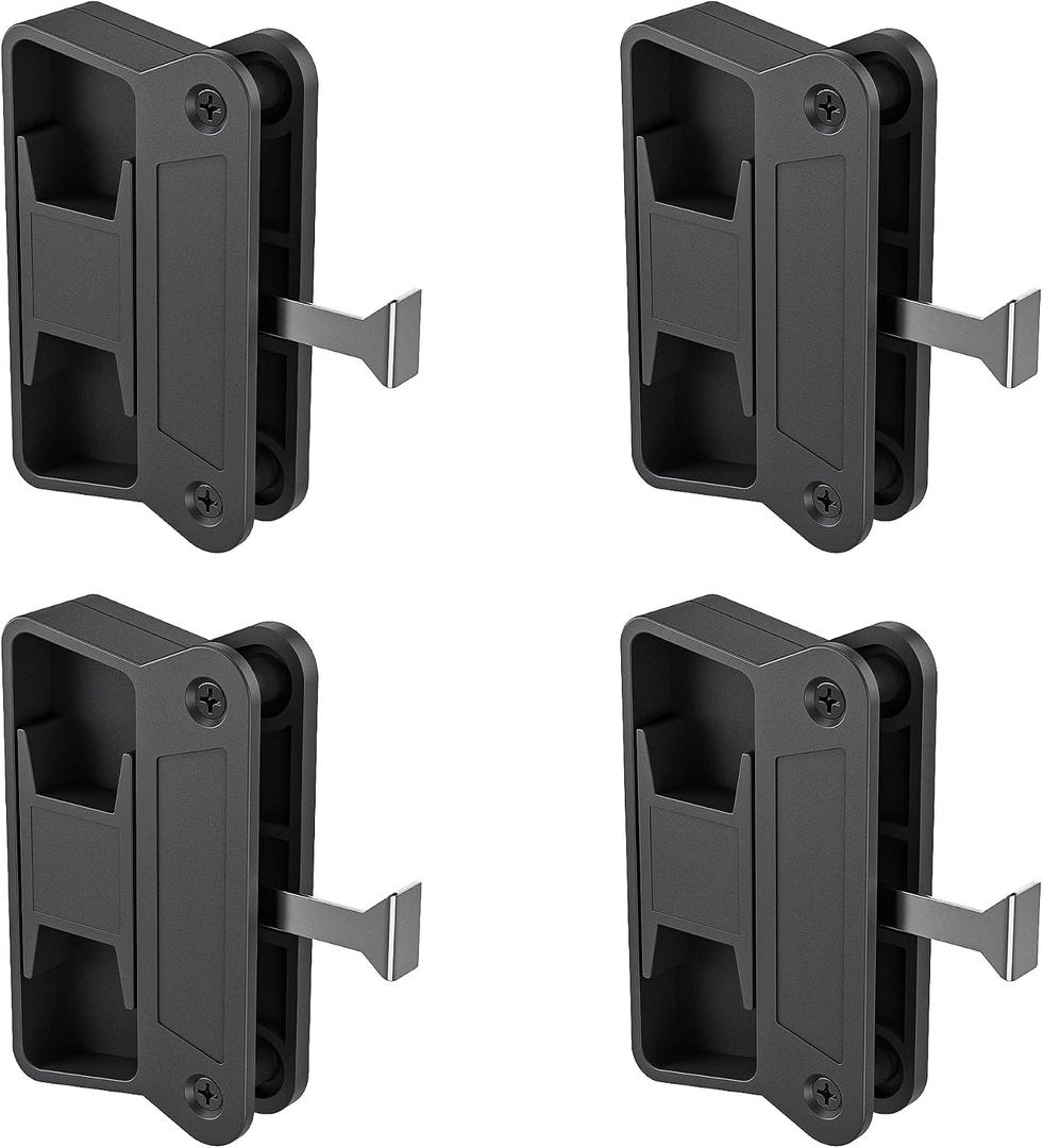 4-Pack A 201 Sliding Screen Door Handle Kit, Heavy-Duty Black Plastic Replacement Pull with Long Latch, Easy to Install Set for Patio Doors