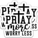 (3PCS) Pray More Worry Less Stickers, Christian Faith Waterproof Vinyl Decals for Laptops, Tumblers, Water Bottles  Inspirational Religious Stickers for Prayer & Encouragement, 3" x 2.9"