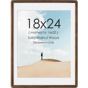 18x24 Solid Walnut Wood Picture Frame, 18 x 24 Picture Frame With Mat For 16x20, 18x24 Poster Frames for Wall, Wooden Photo Frame with HD Tempered Glass,Vertical & Horizontal Wall Hanging Display, 18"24"-1p