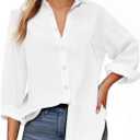 Womens Button Down Shirts, Long Sleeve Cotton Blouse for Women Casual, Collar Long Sleeve Blouse Tops for Pocket (Medium, White)