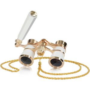 3X25 Theater Glasses Binoculars Compact with Adjustable Handle & Chain Opera Glasses for Women Adults in Musical Concert（White）