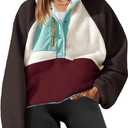 Yanekop Womens Fuzzy Fleece Pullover Sherpa Sweatshirt Long Sleeve Button Down Sweater Jacket with Pockets (Small, Brown Light Blue)