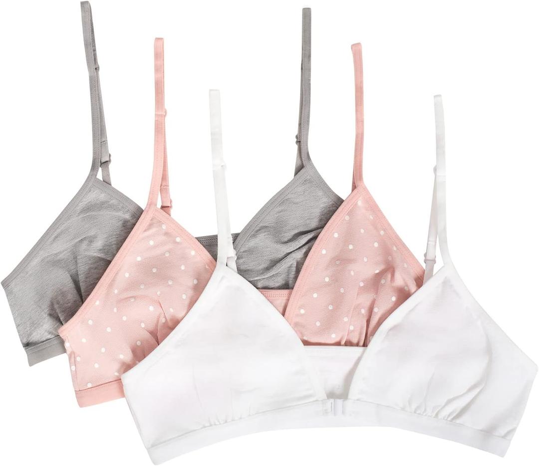 Fruit of the Loom Big Girls' 3-Pack Cotton Convertible Bralette  Adjustable & Versatile (Blush Zen Dot/White/Heather Grey)