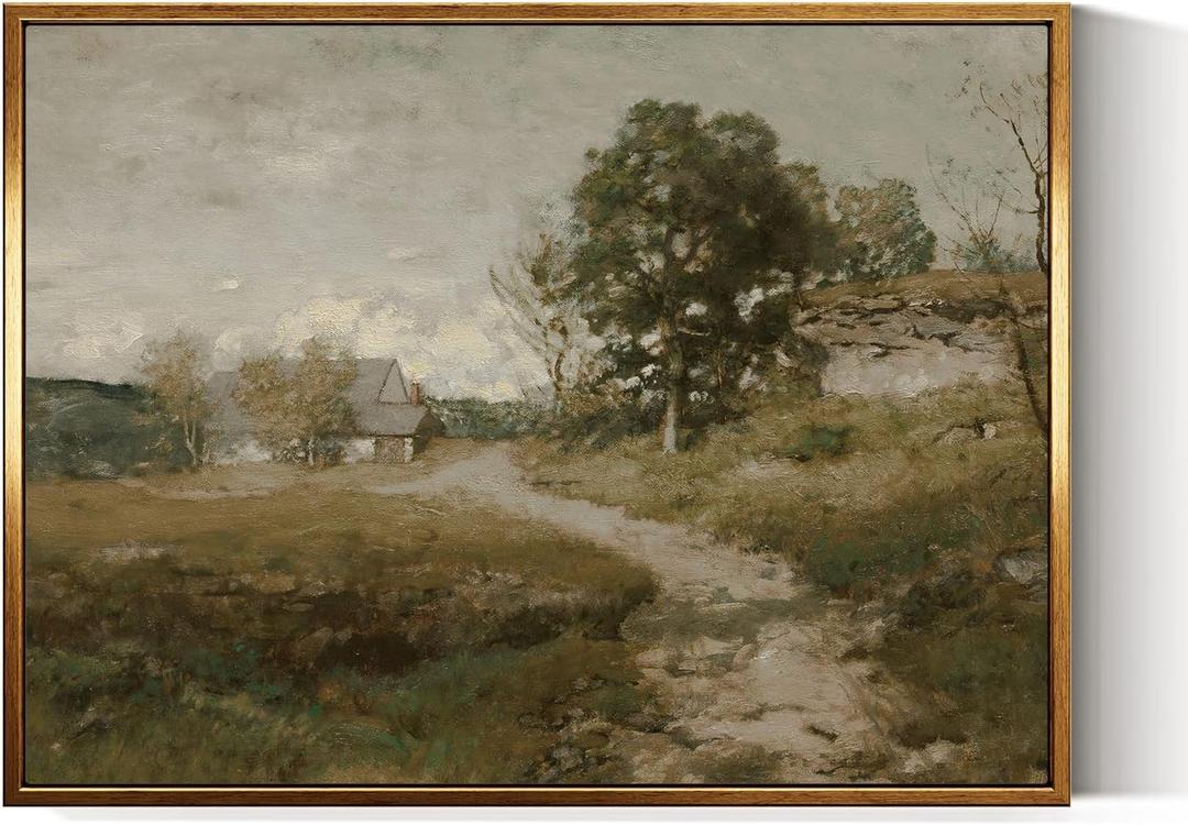 InSimSea Golden Framed Vintage Canvas Wall Art Arkville Landscape Rustic Country Road Home Decor 12x16in, Outskirts Classical Painting Prints for Livingroom Bedroom Wall Decor Nature Gallery Art (16L" x 12W")