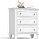 GarveeHome White 3 Drawer Dresser for Bedroom, Wide Chest of Drawers with Vintage Handle, Modern Wood Dresser Wide Nightstand Cabinet for Living Room