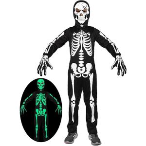 Skeleton Costume Kids Boys Glow in The Dark Skull Scary Halloween Costume for Boys and Girls (5-7 Years, White)