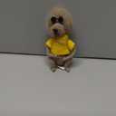 Primitives by Kathy Cool Coffee Dog Felt Collectible Critter, 4.75-Inch, Bichon Dog in Stylish Outfit with Coffee Mug & Gold Chain, Modern Pet-Themed Tiered Tray & Cafe Decor