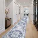 Washable 2.6x16 Hallway Runner Rug - Extra Long Non Slip Vintage Runner Rugs for Kitchen Stain Resistant Indoor Floor Mat Waterproof Carpet for Living Room Entryway Navy/Blue