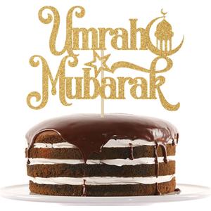 2 x Gold Glitter Umrah Mubarak Cake Topper, Eid Ramadan Mubarak Cake Decorations, Muslim Islam Eid al-Fitr Party Decorations