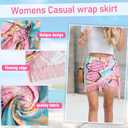 Wrap Skorts for Women, Casual Beach Mini Skirt with Silk 27" Square Scarf, Boho Beach Cover Ups for Swimwear (8-10, Pink)