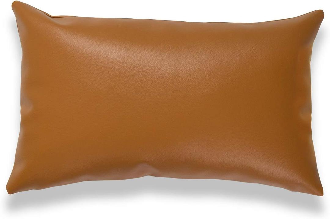Hofdeco Faux Leather Pillow Cover Only, Camel Modern Design, 12"x20"