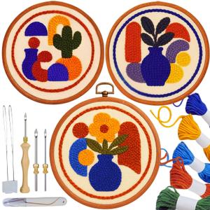 Zyrose Punch Needle Kit for Beginners  Modern Embroidery Kit with Printed Fabric, Non-Slip Hoop, Merino Yarn, 3 Needles  Boho Craft Kit for Adults & DIY Gifts (Boho Abstract)