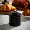 Butter Crock for Counter with Water, Ceramic Butter Keeper for Fresh Spreadable Butter, French Butter Dish with Lid, Butter Container Holder for Kitchen and Home Decor, Black