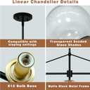 Modern Linear Chandelier Black and Gold Chandelier Dining Room Light Fixture 6 Lights Linear Pendant Light with Seedes Glass Globe Shade for Farmhouse Island Over Tble, Length 51.58 Inch