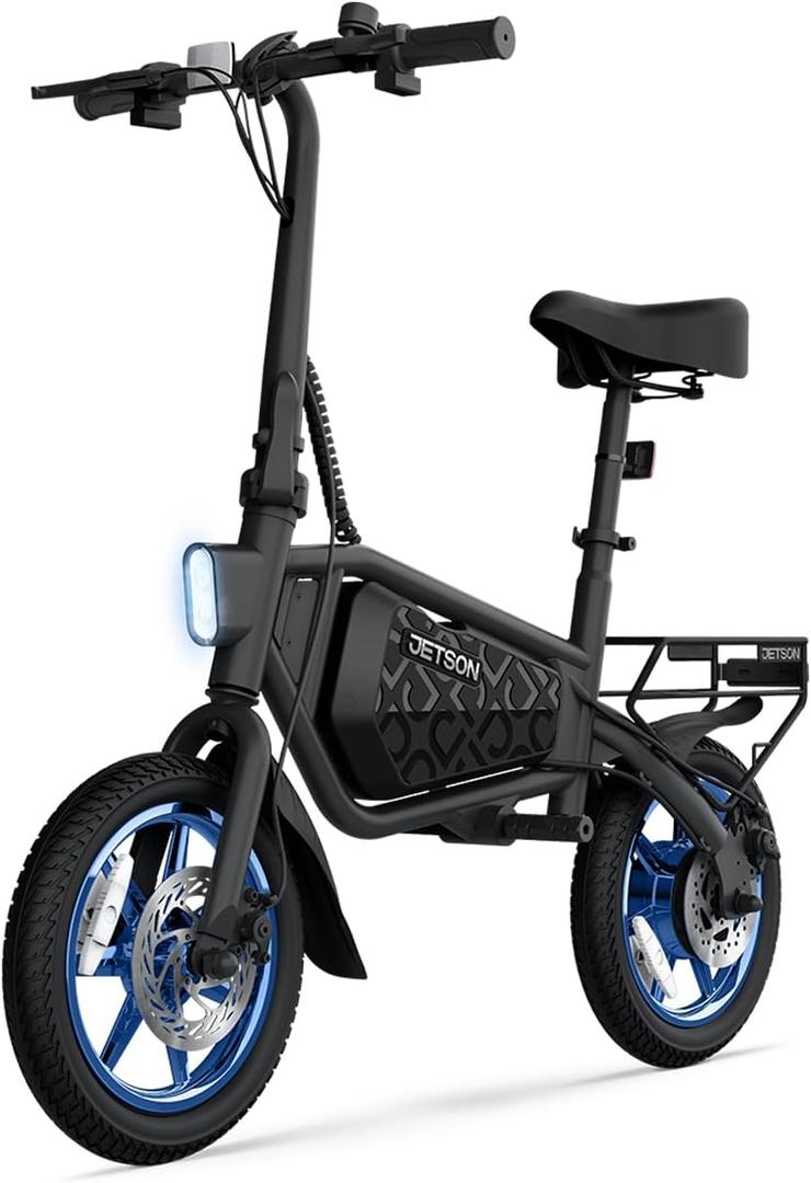 Jetson Bolt Folding Electric Ride-On Bike, Easy-Folding, Built-in Carrying Handle, Twist Throttle, Up to 15.5 MPH, Ages 13+ (Black X)