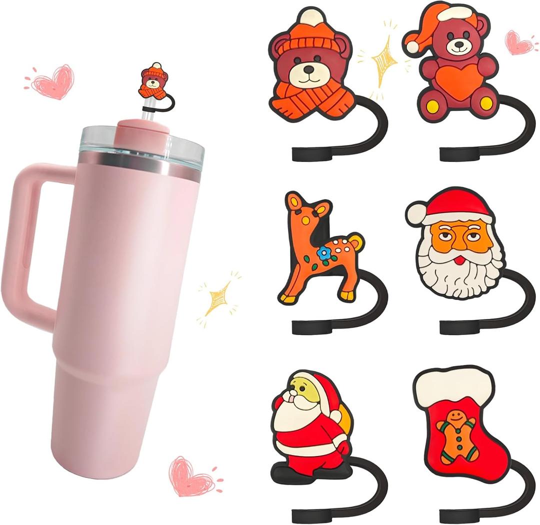 6pcs Santa Claus Stanley Cup Straw Cover Stanley Straw Topper Cup Accessories Cup 40 Oz (Black C3)