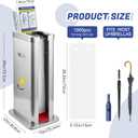 Lunibee Wet Umbrella Bag Stand with acrylic instruction sign，Automatic Wet Umbrella Wrapper Packing Machine with 1000 Long Bags ,Silver Stainless Steel ,Single Slot Dispenser Holder Stand for Commercial Shopping Malls, Hotels, restaurants