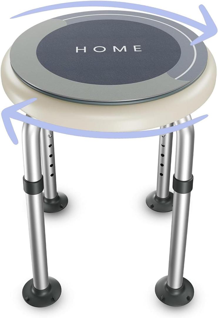 Swivel Shower Stool for Inside Shower  360 Rotating Bath Chair for Seniors, Adults & Elderly, Adjustable Height Shower Seat with Non-Slip Feet, Aluminum Frame, Safe Round Stool for Daily Use