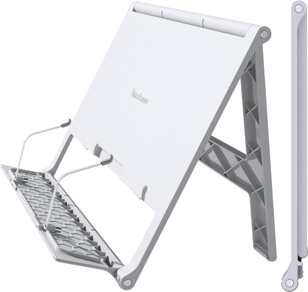 Readaeer Portable Book Stand Free Angle Adjustable Book Holder for Thick Textbook Collapsible Lightweight Book Rest (White)