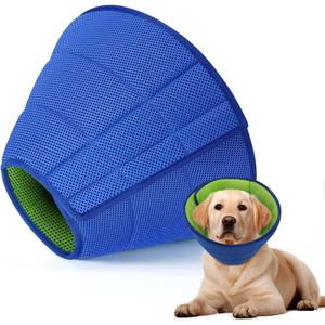 Soft Dog Cone Collar Alternative - Adjustable Comfy Cones for Large/Medium/Small Dogs to Stop Licking After Surgery, Comfortable Fabric Elizabethan Collars, Head Cone of Shame for Neuter Recovery - M (Green-Blue)