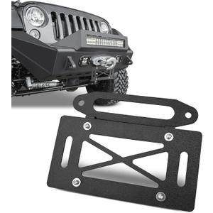 Hawse Fairlead License Plate Mount, 10 Inch Winch Mounting Bracket, Black Aluminum