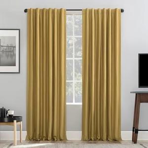 Sun Zero Greyson Faux Dupioni Silk Thermal Extreme Total Blackout Back Tab Curtain Panel, 50" x 84", Gold