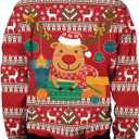 Colorful House Unisex's Ugly Christmas Jumper Sweater Printed Pullover,3D Funny Digital Print Sweatshirt Suit for Men Woman (Cute Reindeer Red)